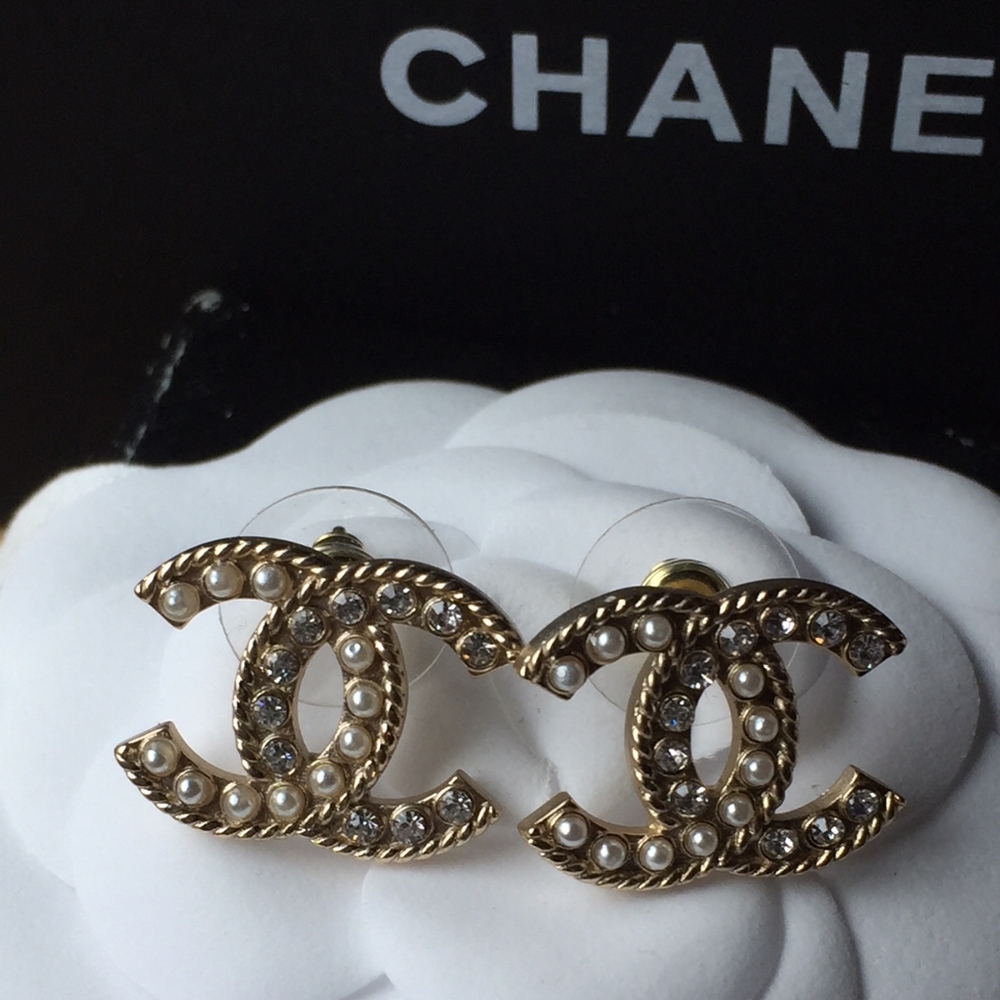 Chanel Authentic Crystal and Pearl Earrings